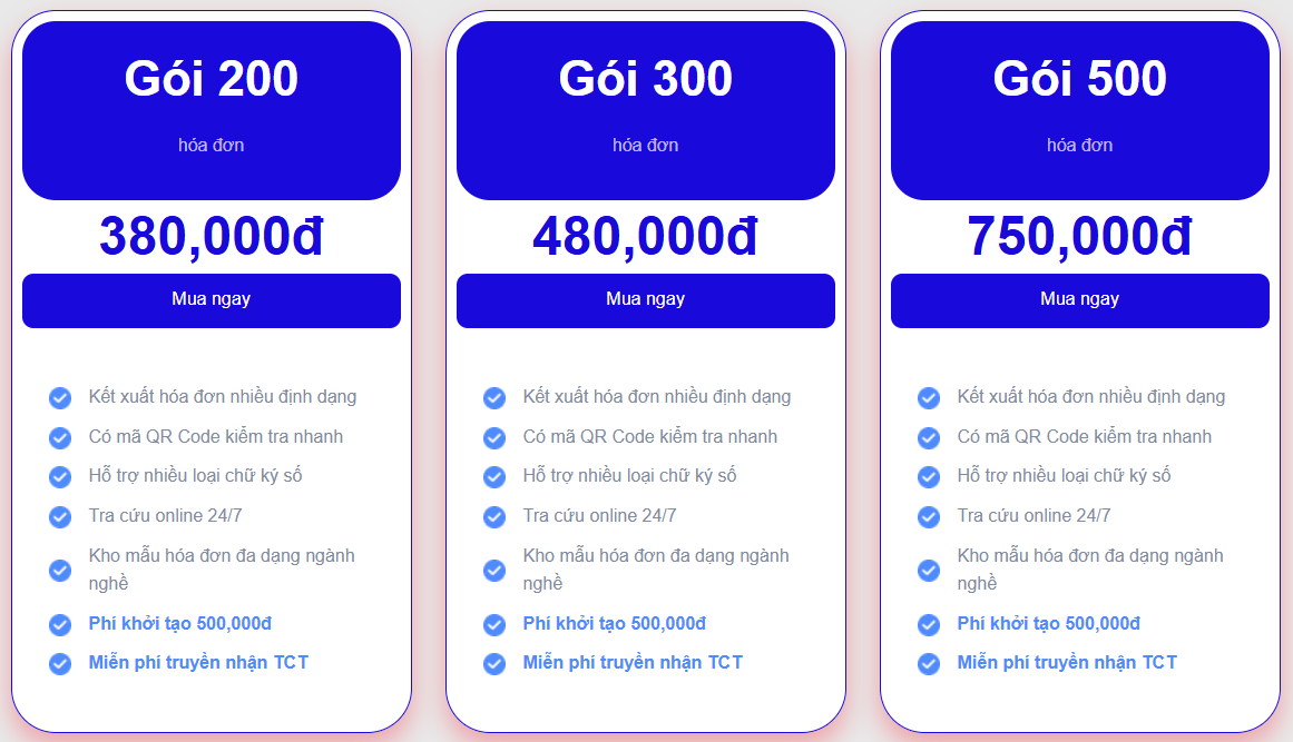 Bảng giá hóa đơn điện tử cyberbill